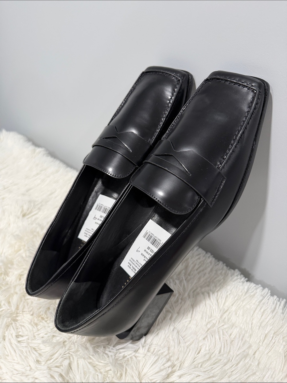 SCHUTZ  Ashton Black Leather Square-Toe Penny Loafers